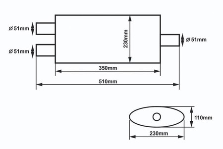 Center muffler 51mm/350mm SLIDE 304SS 