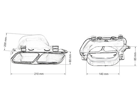 Końcówka tłumika 210×80 mm, wejście 140×85 mm – Mercedes A45/S600