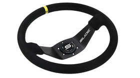 Kierownica SLIDE 350 mm czarna zamszowa żółty pasek offset 90 mm