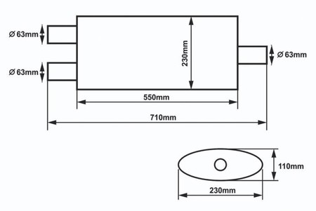 Center muffler 63.5mm/550mm SLIDE 304SS 