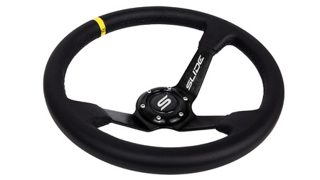 SLIDE steering wheel 350 mm leather Yellow Strip - 90 mm offset 