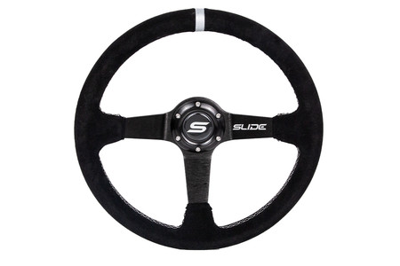 SLIDE steering wheel 350 mm suede Silver Strip - 90 mm offset 