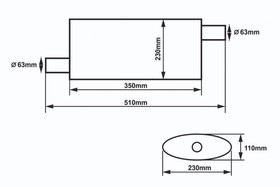 Center muffler 63.5mm/350mm SLIDE 304SS 