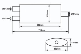 Center muffler 51mm/550mm SLIDE 304SS 
