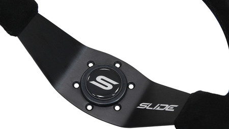 SLIDE steering wheel 350 mm suede black Purple Strip - 90 mm offset 