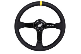 SLIDE steering wheel 350 mm leather Yellow Strip - 90 mm offset 