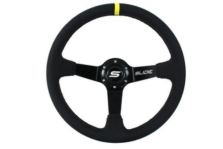 Sport steering wheel SLIDE 350mm offset:90mm Leather Yellow Strip