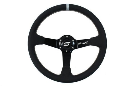 Sport steering wheel SLIDE 350mm offset:90mm Leather Silver Strip