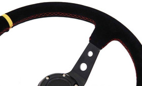 Kierownica sportowa PRO 350 mm żółta zamszowa – offset 80 mm