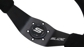 SLIDE steering wheel 350 mm suede black Yellow Strip - 90 mm offset 