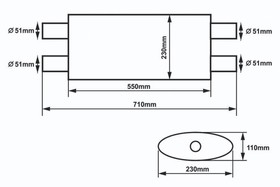 Center muffler 51mm/550mm SLIDE 304SS 