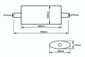 Center muffler 51mm/350mm SLIDE 304SS 