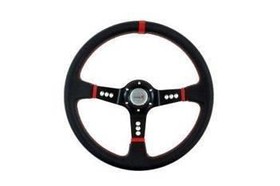 Kierownica sportowa PRO 350 mm czarna skórzana – offset 80 mm